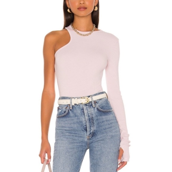 NWT Agolde Bea Ribbed Cutaway Bodysuit in Light Pink - Picture 1 of 8